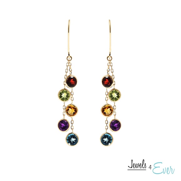 14K Gold Leverback Earrings with Genuine Gemstones - Picture 1 of 1